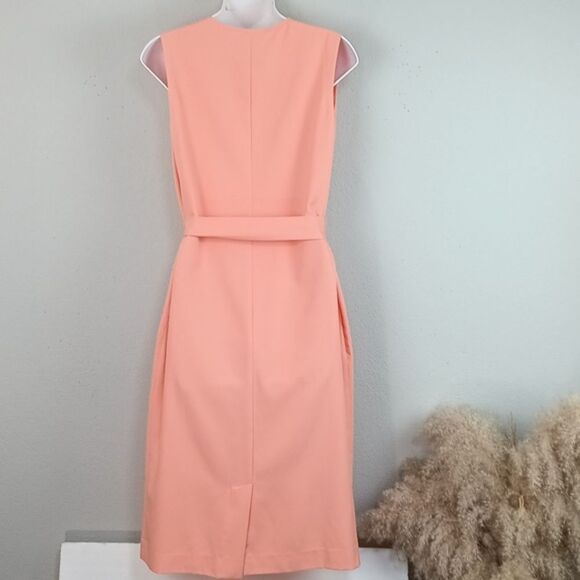 Alex Marie Women Apricot Sleeveless V Neck Belted Sheath Midi Dress sz 4 - Picture 7 of 15